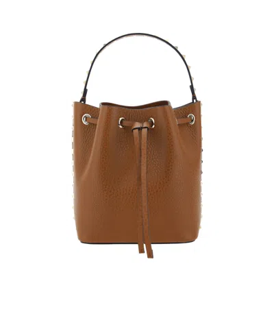Valentino Garavani Rockstud Shoulder Bag In Brown