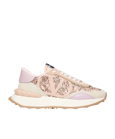 Valentino Garavani Valentino Garavani Rockstud Lace-up Sneakers In Nude