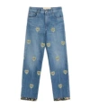 Valentino Embroidered Embellished High-rise Straight-leg Jeans In Blue