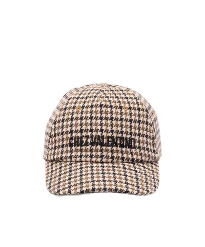 Valentino Garavani Valentino Houndstooth Logo Embroidered Baseball Cap In Brown