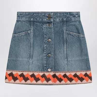 Valentino Denim Mini Skirt With Jacquard Trim In Blue