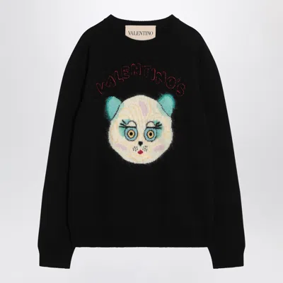 Valentino Wool Cotton Chat De La Maison Sweater In Black