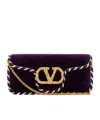 Valentino Velvet Clutch With Chain Strap And Trim In Purple