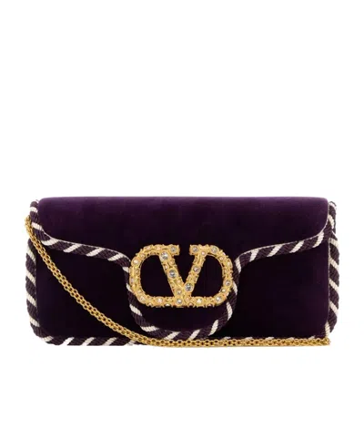 Valentino Garavani Valentino Locò Velvet Foldover Top Clutch Bag In Purple