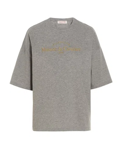 Valentino Gray Embroidered T-shirt In 080 Grigio Melange