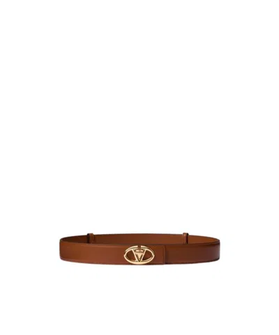 Valentino Garavani Valentino Logo Plaque Buckled Belt In Brown