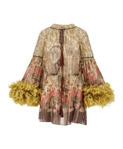 Valentino Feather Paisley-motif Blouse In Brown