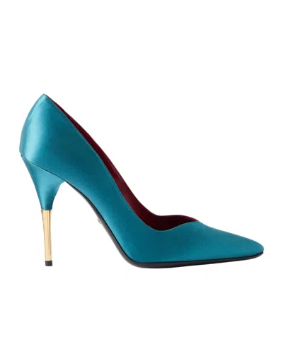 Valentino Garavani Valentino Pointed Toe Satin Pumps In Blue