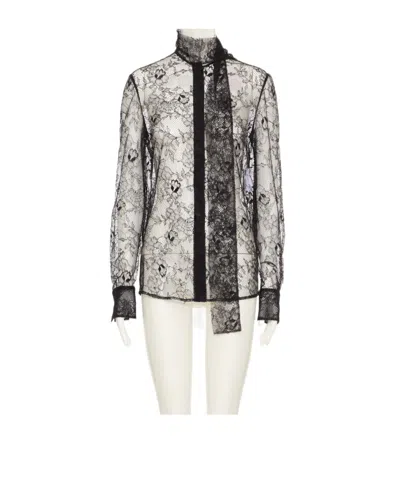 Valentino Sheer-lace Shirt In Gray