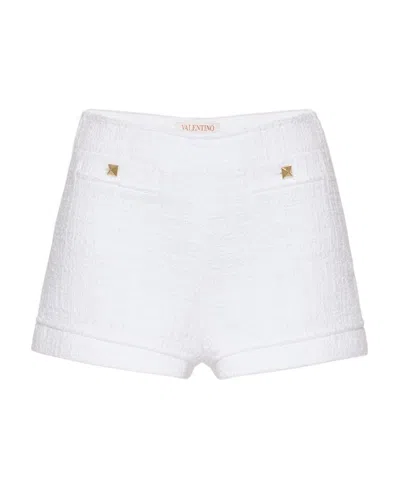 Valentino Stud Detailed Tweed Shorts In White