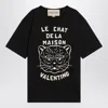 Valentino Black T-shirt With Le Chat De La Maison Print In Black