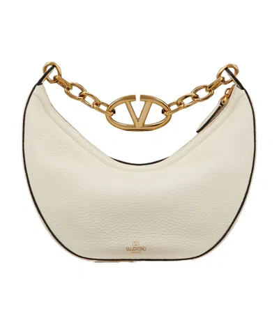 Valentino Garavani Small Vlogo Moon Hobo Bag In Grainy Calfskin With Chain In Nude