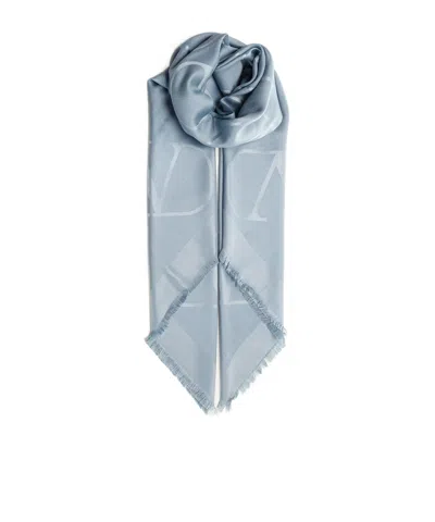 Valentino Vlogo Silk-wool Scarf In Gray