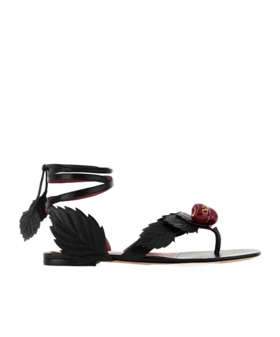 Valentino Garavani Valentino Vlogo Signature Leaf Patterned Sandals In Black