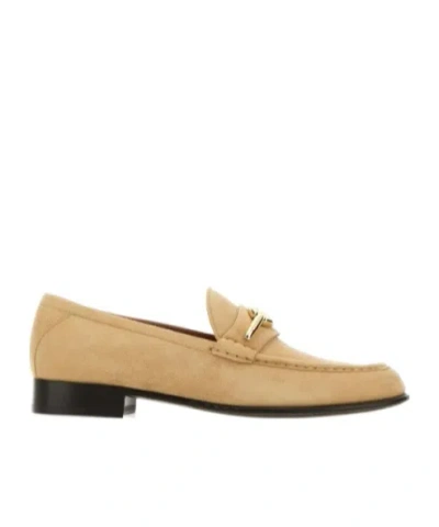 Valentino Garavani Vlogo Gate Embellished Suede Loafers In Beige O Tan