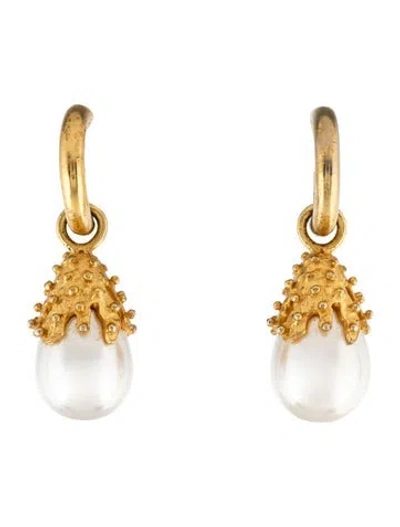 Pre-owned Valére Faux Pearl Drop Earrings In White