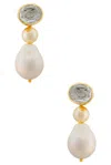 Valére Luminous Earrings In Clear Quartz  Pearl  & Gold