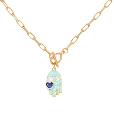 Valerie Chic Women's Blue / Gold Evil Eye Saphire Heart Necklace 18k Gold In Multi