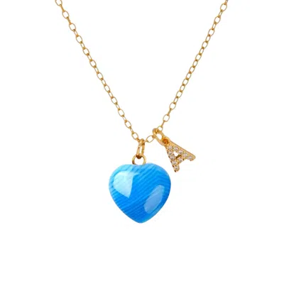 Valerie Chic Women's Blue / Gold Initial Letter Blue Agate Heart Necklace In Multi