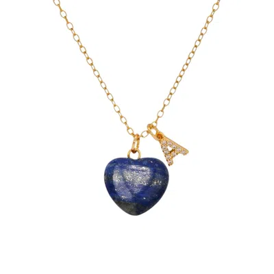 Valerie Chic Women's Blue / Gold Initial Letter Lapis Lazuli Heart Necklace In Multi