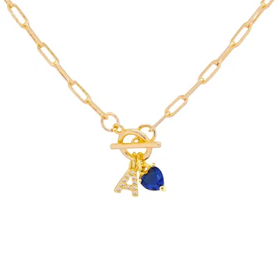 Valerie Chic Women's Blue / Gold Initial Letter Saphire Heart Necklace In Multi