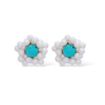 Valerie Chic Women's Blue / White / Gold Sea Flower Pearl Earrings