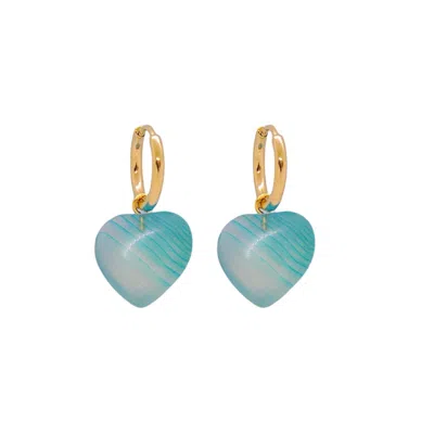 Valerie Chic Women's Gold / Blue Blue Agate Heart Transparent Hoop Earrings