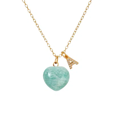 Valerie Chic Women's Gold / Blue Initial Letter Heart Amazonite Necklace