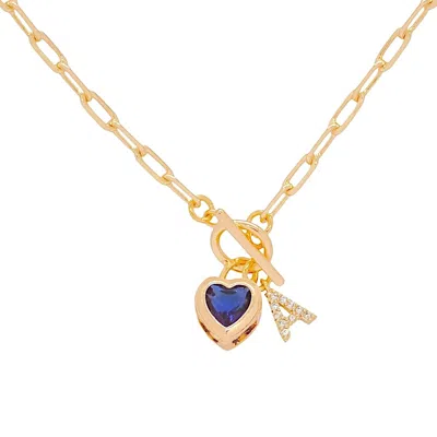 Valerie Chic Women's Gold / Blue Saphire Heart Initial Letter Necklace In Multi