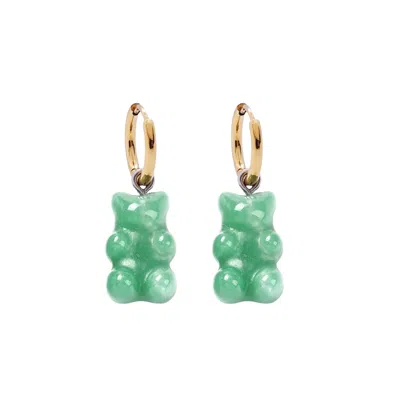 Valerie Chic Women's Gold / Green Aventurine Gummy Bear Earrings