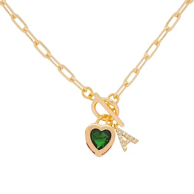 Valerie Chic Women's Gold / Green Emerald Heart Initial Letter Necklace