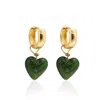 Valerie Chic Women's Gold / Green Emerald Sparkle Heart Hoop Earrings