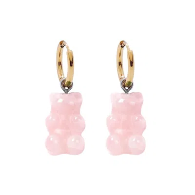Valerie Chic Women's Gold / Pink / Purple Rose Quartz Gummy Bear Earrings