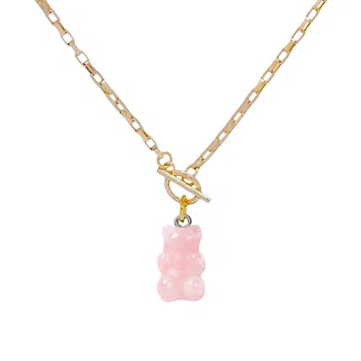 Valerie Chic Women's Gold / Pink / Purple Rose Quartz Gummy Bear Vintage Style Necklace