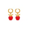 Valerie Chic Women's Gold / Red Apple Cat Eye Stone Hoop Earrings