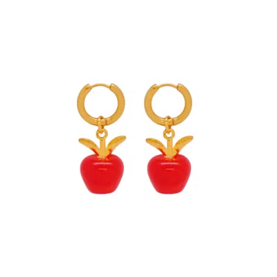 Valerie Chic Women's Gold / Red Apple Cat Eye Stone Hoop Earrings In Multi
