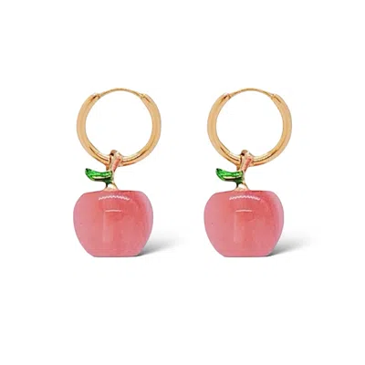 Valerie Chic Women's Gold / Red Apple Cherry Quartz Hoop Earrings