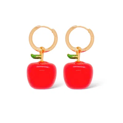 Valerie Chic Women's Gold / Red Apple Ruby Hoop Earrings