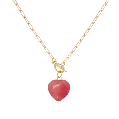 Valerie Chic Women's Gold / Red Heart Cherry Quartz Necklace