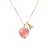 Valerie Chic Women's Gold / Red Initial Letter Cherry Quartz Heart Necklace In Pink