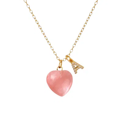 Valerie Chic Women's Gold / Red Initial Letter Cherry Quartz Heart Necklace In Pink