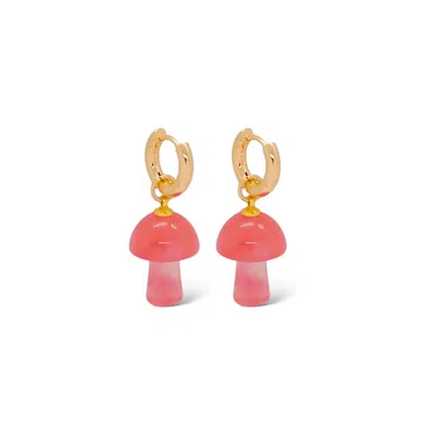 Valerie Chic Women's Gold / Red Mushroom Cherry Quartz Earrings 18k Gold In Multi