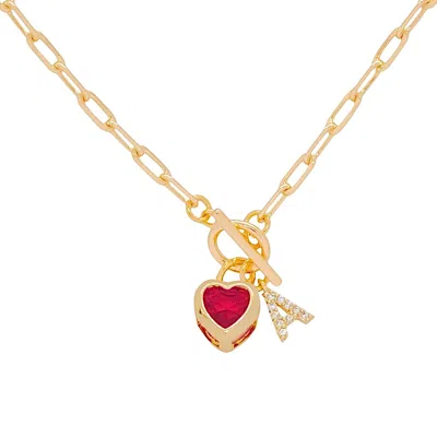 Valerie Chic Women's Gold / Red Ruby Heart Initial Letter Necklace