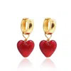 Valerie Chic Women's Gold / Red Ruby Sparkle Heart Hoop Earrings