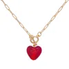 Valerie Chic Women's Gold / Red Ruby Sparkle Heart Necklace