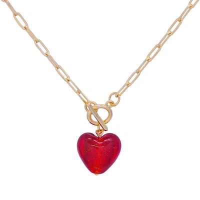 Valerie Chic Women's Gold / Red Ruby Sparkle Heart Necklace