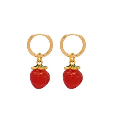 Valerie Chic Women's Gold / Red Strawberry Agate Hoop Earrings In Multi