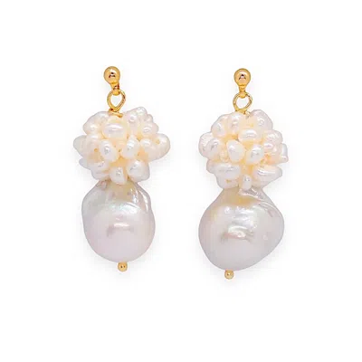 Valerie Chic Women's Gold / White Baroque Pearl Hydrangea Earrings