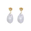 Valerie Chic Women's Gold / White Crystal Rose Baroque Pearl Earrings
