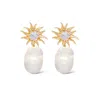 Valerie Chic Women's Gold / White Crystal Sun Baroque Pearl Earrings 18k Gold